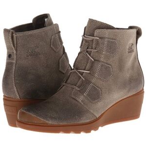 Sorel Toronto Lace Up Wedge Bootie Womens 10.5 Brown Oiled Leather